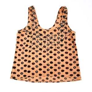 Vintage Boxy Fit Orange Crop Top Beading Boho